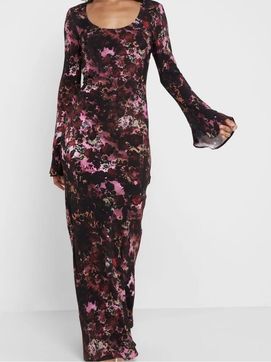 ASOS Dresses & Skirts - ASOS Black and Pink Floral Scoop-Neck Maxi Dress